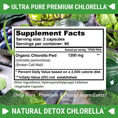 Vista 4 de FRESH HEALTHCARE Suplemento prémium de Chlorella, cápsulas de polvo vegano puro de 1200 mg, 180 pastillas de clorofila y CFG, superalimento natural
