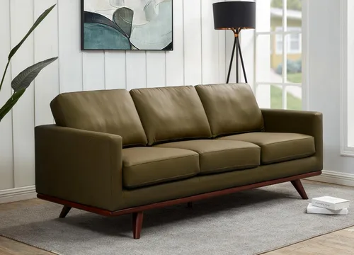 Vista 11 de LeisureMod Chester - Sofá moderno de cuero de 3 plazas con base de madera de abedul, sofá de sala de estar de mediados de siglo, 33.46 pulgadas
