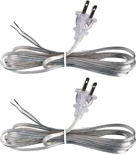Vista 7 de Creative Hobbies Cable de lámpara plateado transparente, 8 pies de largo, SPT-1, calibre 18, cable de alimentación con certificación UL