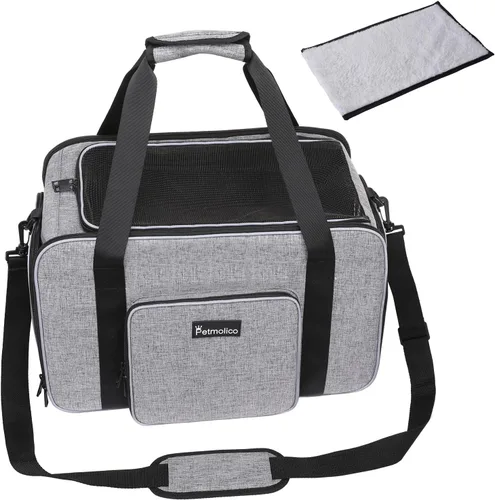 Vista 15 de Petmolico Transportador para gatos Bolsa de mascotas de lados suaves para gatos pequeños y medianos, cachorros, 16 libras, transportador de viaje