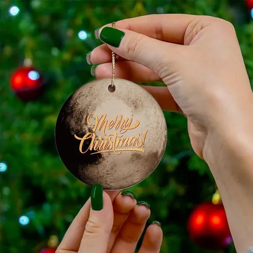 Vista 4 de Adorno de Navidad de cerámica cósmico con diseño de planeta galáctico de dos caras, novedoso para familiares, amigos, niños, colgantes de recuerdo