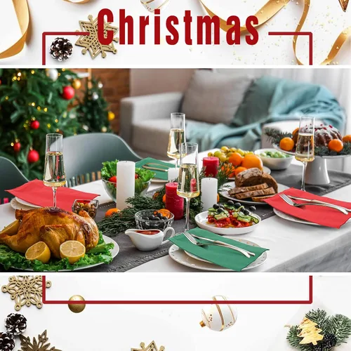 Vista 5 de Teling 50 piezas de servilletas de papel de Navidad desechables, servilletas de Navidad para cena y cóctel, toallas de mano rojas y verdes