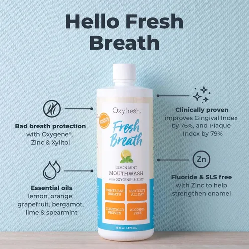 Vista 2 de Premium Oxyfresh - Enjuague bucal de menta y limón - Enjuague bucal para el mal aliento - Enjuague bucal sin SLS y flúor - Sin alcohol, enjuague