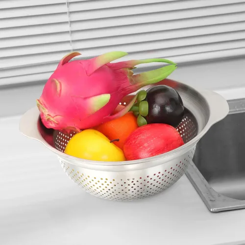 Vista 9 de Homoyoyo Stainless Steel Colander with Dense Drainage Multi-use Kitchen Strainer Bowl for Washing Vegetables Fruits and Draining and Self-draining