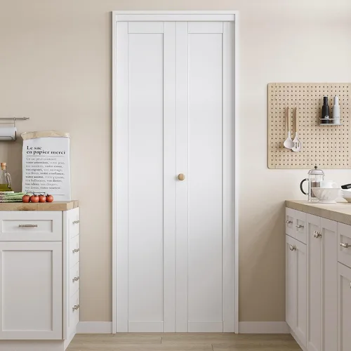 Vista 2 de Puertas plegables para despensa/armario, puerta de núcleo sólido de 24 x 80 pulgadas con perilla y kit de herramientas, puerta plegable