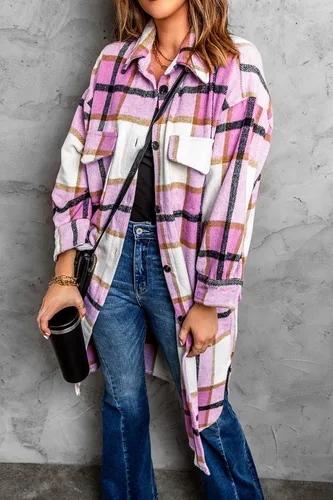 Vista 2 de PRETTYGARDEN Womens Long Sleeve Button Down Lapel Collar Plaid Shacket Jacket
