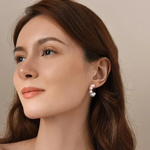 Vista 5 de Gacimy Aretes de aro de perlas para mujer con poste de plata de ley 925
