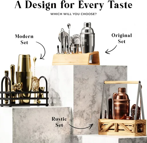 Vista 9 de BARE BARREL® Kit de Barman para Mixología Juego de Herramientas de Bar Juego de Coctelera de 16 Piezas Utensilios de Mezcla de Martini