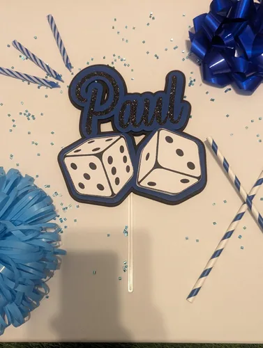 Vista 6 de Decoración de pastel de dados con nombre personalizado Decoración de dados con nombre personalizado Decoración de pastel de juego de lotería