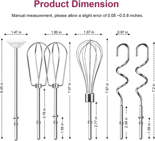 Vista 5 de Accesorios para batidoras de mano, batidor, ganchos de masa y varilla de mezcla de líquidos, accesorios de batidora de mano de acero inoxidable