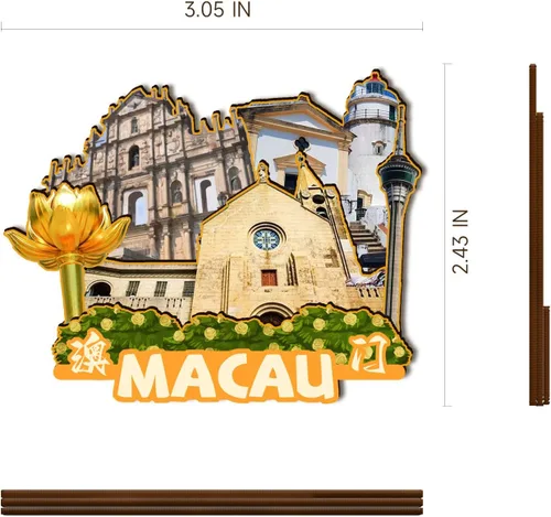 Vista 3 de China Macao imán de madera 3D imanes de nevera viajes coleccionables recuerdos decoraciones artesanías hechas a mano