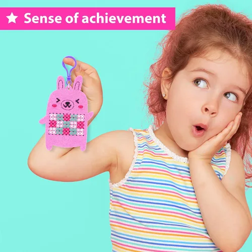 Vista 5 de KRAFUN Kits de Punto de Cruz para Niños Principiantes, 4 Llaveros de Punto de Cruz Artes y Manualidades con Animales, Unicornio, Kit de Bordado