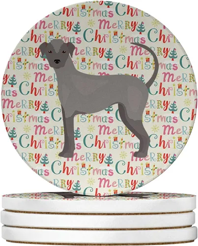 Vista 148 de Abyssinian Sand Terrier Merry Christmas - Posavasos grandes de piedra arenisca (4 unidades)