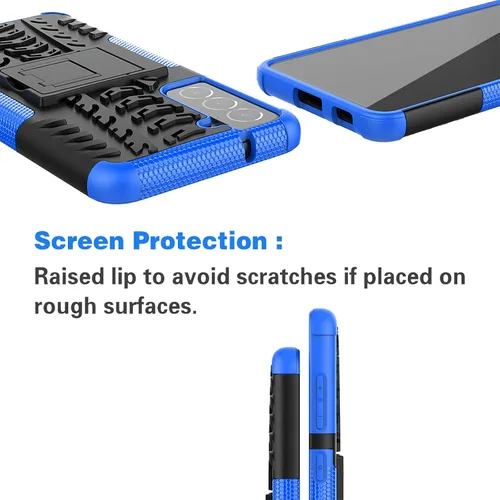 Vista 4 de Funda de teléfono para Samsung Galaxy S21 FE Gaxaly S 21 FE 5G con protector de pantalla de vidrio templado y accesorios de célula protectora Azul