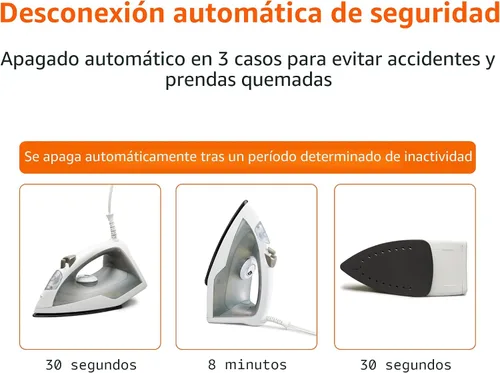 Vista 3 de Amazon Basics – Plancha de vapor de 1200 W, 10”, con suela de teflón antiadherente, tanque de agua de 5 fl oz (150 ml), apagado automático