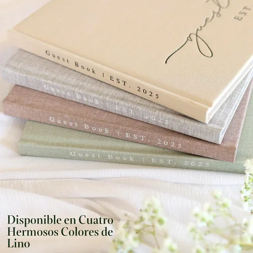 Vista 8 de Libro de invitados de boda personalizado 2026 año – Libro de visitas de fotos de lino para firmar en la recepción – Incluye esquinas de fotos