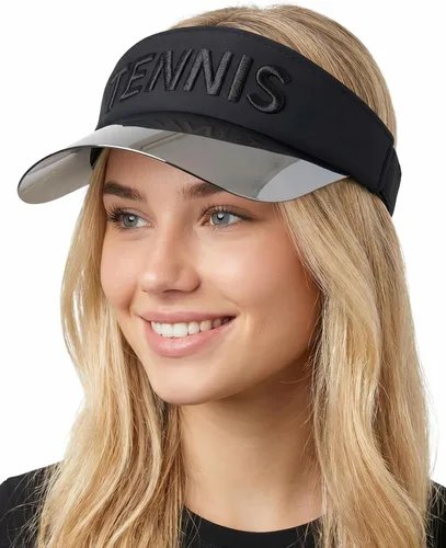 Vista 21 de Funky Junque Viseras solares para mujer, protección UV, ala holográfica, UPF 50, ajustable, golf, tenis, pickleball playa, verano Negro