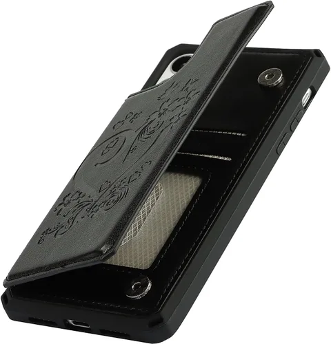 Vista 8 de iCoverCase Funda compatible con iPhone 11 con tarjetero para mujer, bloqueo RFID en relieve, piel sintética con correa de muñeca de 6.1 pulgadas