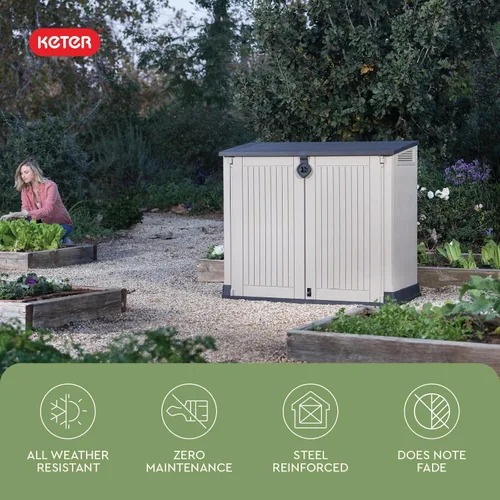Vista 5 de Keter Store-It-Out MIDI - Cobertizo de almacenamiento de resina para exteriores, gabinete horizontal resistente a la intemperie para botes