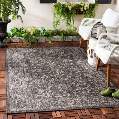 Vista 74 de SAFAVIEH Alfombra lavable al aire libre, colección Courtyard - 2'3" x 5', azul aguamarina y gris, no desprende pelusa y fácil limpieza, ideal