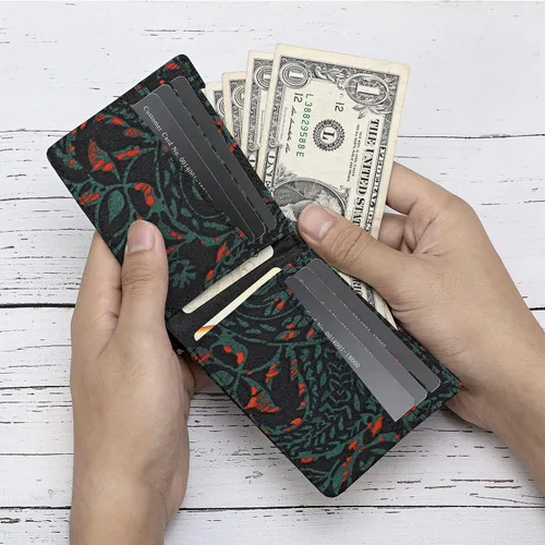 Vista 3 de Lanyani Carteras RFID Bifold Simple, Estampado negro azul, Minimalista