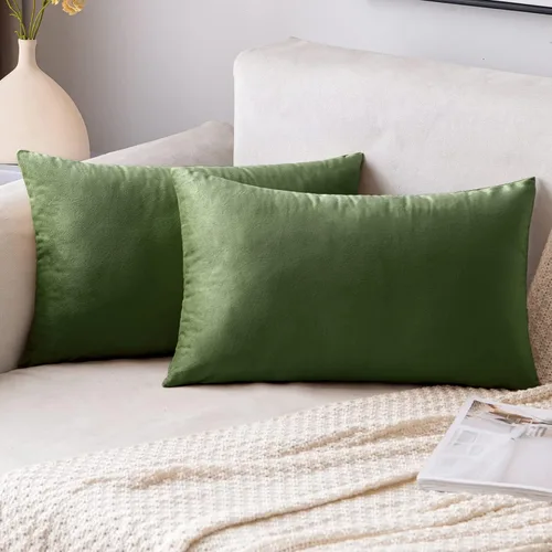 Vista 19 de EMEMA - Paquete de 2 fundas de almohada de terciopelo decorativas, fundas de cojín cuadradas suaves y sólidas para sofá, dormitorio, silla, Verde