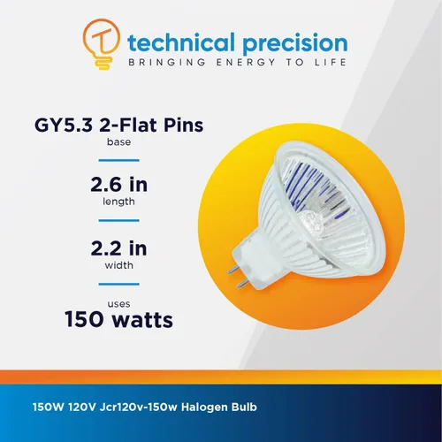 Vista 5 de Technical Precision Bombilla halógena de repuesto Ushio Jcr120v-150w ESD 150W – Bombilla halógena de 120 V para proyectores – 3350k GY5.3 base de 2