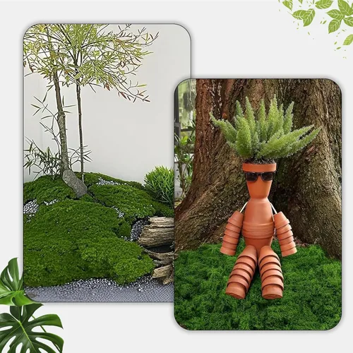Vista 6 de Musgo artificial de 10.5 onzas para plantas de interior, musgo verde sintético en maceta, decoración de jardín