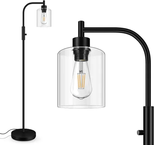 Vista 11 de BoostArea Lámpara de pie con pantalla de vidrio, lámpara de pie industrial moderna con interruptor de pie, brillante lámpara LED de 6 W para sala