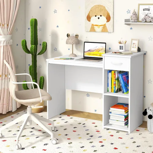 Vista 9 de Giantex Escritorio para computadora con almacenamiento, moderna mesa para computadora portátil con estante para impresora, cajón, soporte para CPU