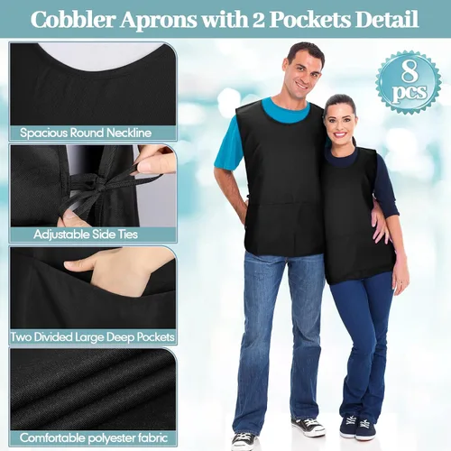 Vista 3 de Suhine delantal de zapatero con 2 bolsillos profundos y lazos laterales delantal unisex para trabajo en la cocina
