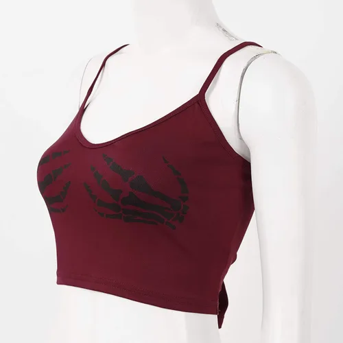 Vista 4 de Camiseta corta sin mangas con estampado de calavera E-Girl Y2K para mujer, camiseta sin mangas con estampado a mano