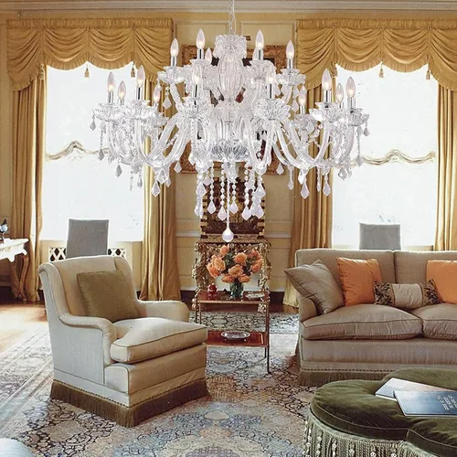 Vista 6 de Maxax Candelabro de cristal de 18 luces, moderna lámpara colgante colgante con gotas de lluvia, iluminación de techo ajustable de cadena, base E12
