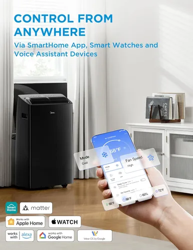 Vista 5 de Midea Duo 12,000 BTU (10,000 BTU SACC) Inversor de alta eficiencia, aire acondicionado portátil ultra silencioso, enfría hasta 450 pies cuadrados
