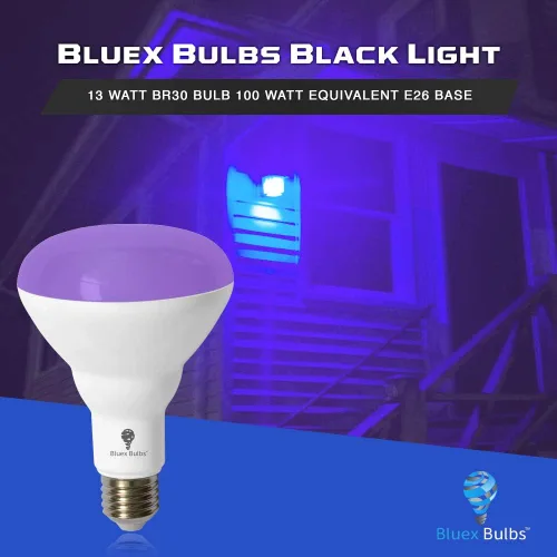 Vista 5 de BR30 - Paquete de 2 bombillas LED negras, 13 W (equivalente a 100 W) BR30 E26 para brillar en la oscuridad, nivel 385-400 nm, bombilla negra