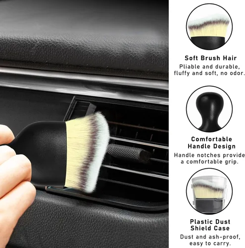 Vista 3 de Cepillo para polvo interior de coche Dickno, cepillos de detalle de auto suaves sin rayones, herramienta universal de limpieza interior de vehículo