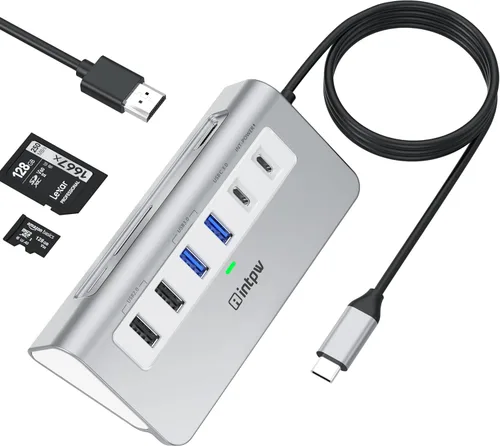 Vista 15 de P9 USB C Hub, INTPW 9-en-1 Adaptador USB Multipuerto con HDMI 4K, PD 100W, USB-C y 2 USB A 3.0 5Gbps, 2 USB A 2.0, Lector de Tarjetas SD/TF, Hub USB