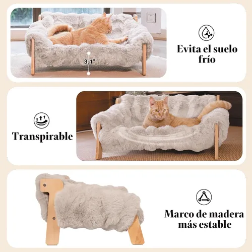 Vista 4 de CHEERHOME PETS Sofá cama elevada para gatos de interior, sofá de madera para gatos con funda extraíble lavable y esponjosa, sillón elevado para Sofá