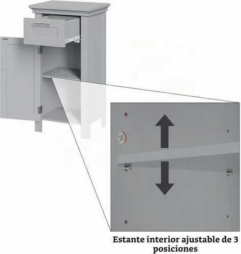 Vista 7 de RiverRidge - gabinete de baño, 1 puerta, Madera Manufacturada, Gris