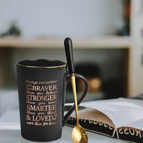 Vista 4 de YHRJWN Taza inspiradora – Always Remember You Are Braver Than You Believe, You Are Loved – Regalos para el cáncer para mujeres y hombres, regalos