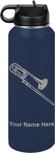 Vista 67 de LaserGram Botella de agua personalizada, trombón, acero inoxidable de doble pared aislada al vacío con popote superior, regalo grabado personalizado