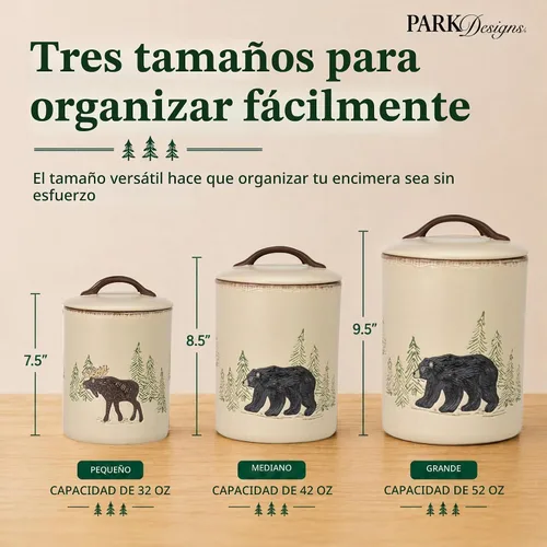 Vista 5 de Park Designs Juego de recipientes de cerámica rústica Retreat de 3 piezas Almacenamiento rústico de encimera Sello hermético Recipiente