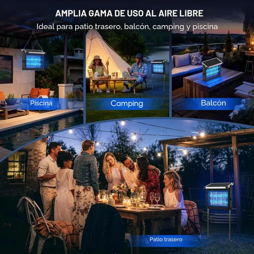 Vista 9 de Exterminador solar de insectos para exteriores, impermeable, 4500 V de alta potencia inalámbrico con sensor de luz inteligente, mata insectos solar
