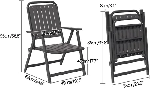 Vista 3 de Patio Folding Chair Set of 2, Foldable Patio Chairs with Armrests, Home Balcony Comfortable Camping Chairs for Outside, Lawn, Courtyard, Black