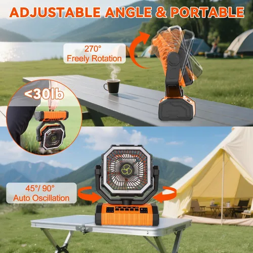 Vista 4 de ZioeYiue Ventilador de campamento recargable, 20000 mAh ventiladores de batería grande, ventilador recargable de 4 velocidades con control remoto