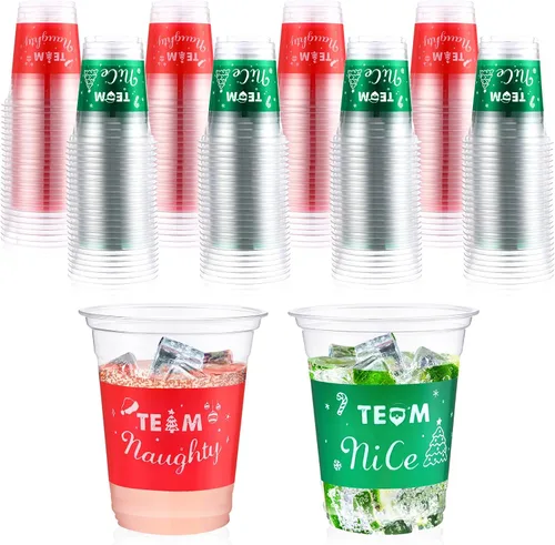 Vista 7 de Rtteri 24 vasos de plástico desechables de 12 onzas para decoración de fiestas de Navidad, cerveza, bebidas, aperitivos