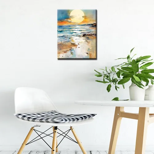 Vista 4 de Pintura por números, puesta de sol, playa, paisaje marino, abstracto, playa, bricolaje, pintura sobre lienzo con pinceles, pinturas acrílicas