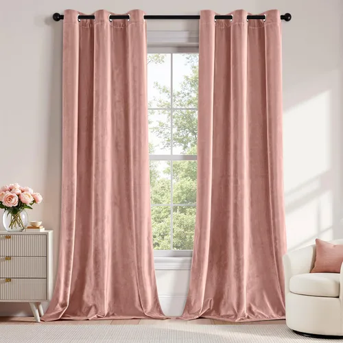 Vista 58 de ANRODUO Cortinas de terciopelo beige de 45 pulgadas de largo, opacas con aislamiento térmico insonorizado, cortinas de privacidad para oscurecer