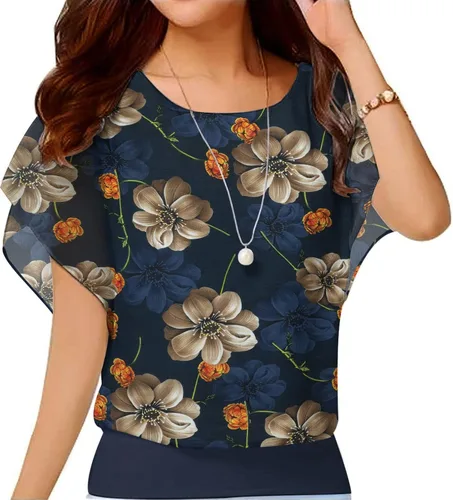 Vista 15 de VIISHOW - Blusa de gasa y de manga corta para mujer, estilo holgado y casual Negro
