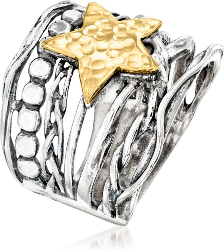 Vista 3 de Ross-Simons Anillo multifila de plata de ley y oro amarillo de 14 quilates